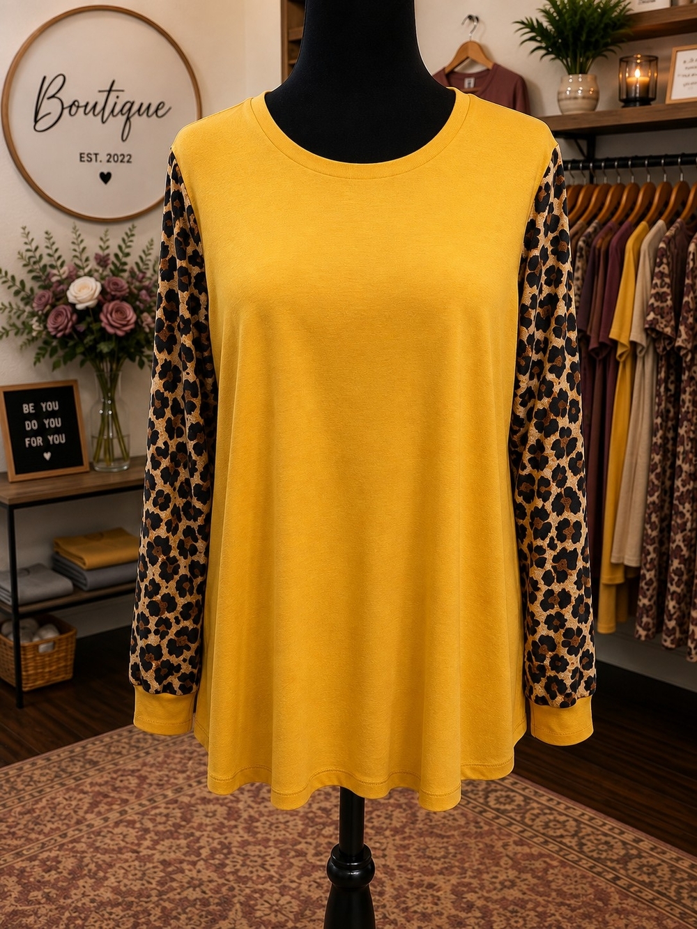 Mustard Leopard Long Sleeve Top